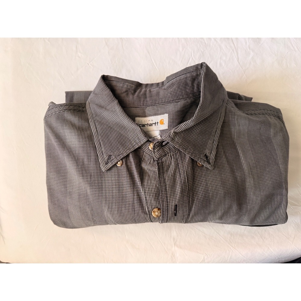 Vintage 2011 Carhartt Mens XL gray Micro Check Button Down Work Shirt S252 BLK